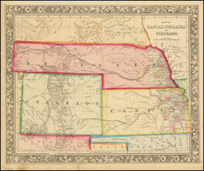 Kansas, Nebraska, Colorado, Rocky Mountains and Colorado Map By Samuel Augustus Mitchell Jr.