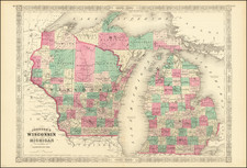 Michigan and Wisconsin Map By Alvin Jewett Johnson