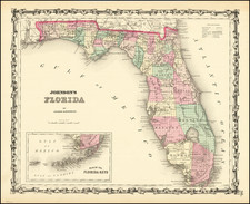 Florida Map By Alvin Jewett Johnson  &  Ross C. Browning