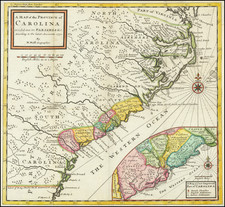 Southeast, North Carolina and South Carolina Map By Herman Moll