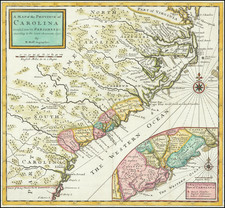 Southeast, North Carolina and South Carolina Map By Herman Moll
