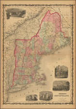 New England, Maine, Massachusetts, New Hampshire, Rhode Island and Vermont Map By Alvin Jewett Johnson  &  Benjamin P Ward