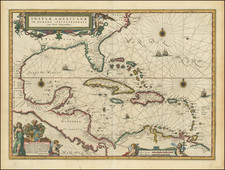 Florida, South, Southeast, Caribbean and Central America Map By Willem Janszoon Blaeu