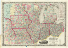Illinois, Indiana, Ohio, Michigan, Minnesota, Wisconsin and Iowa Map By Joseph Hutchins Colton / J. Calvin Smith
