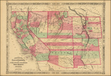 Plains, Southwest, Arizona, Colorado, Utah, Nevada, New Mexico, Rocky Mountains, Colorado, Utah and California Map By Alvin Jewett Johnson  &  Benjamin P Ward