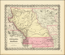 Kansas, Nebraska, North Dakota, Colorado and Montana Map By Joseph Hutchins Colton