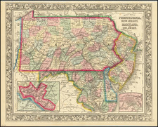 County Map of Pennsylvania, New Jersey, Maryland, and Delaware (Inset - Baltimore and Philadelphia) By Samuel Augustus Mitchell Jr.