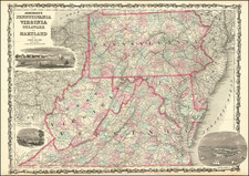 Pennsylvania, Maryland, Delaware, West Virginia and Virginia Map By Alvin Jewett Johnson  &  Benjamin P Ward