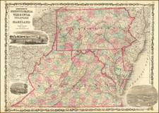 Pennsylvania, Maryland, Delaware, West Virginia and Virginia Map By Alvin Jewett Johnson  &  Benjamin P Ward