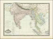 India, Southeast Asia, Malaysia and Thailand, Cambodia, Vietnam Map By F.A. Garnier