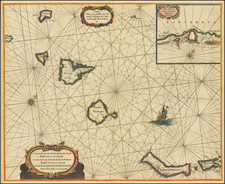 Spain and African Islands, including Madagascar Map By Pieter Goos