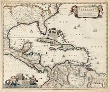 South, Southeast, Caribbean and Central America Map By Nicolaes Visscher I