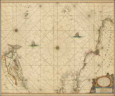 Atlantic Ocean, New England, Caribbean, Brazil, Guianas & Suriname, Venezuela and Canada Map By Pieter Goos