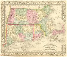 County Map of Massachusetts, Connecticut, and Rhode Island By Samuel Augustus Mitchell Jr.