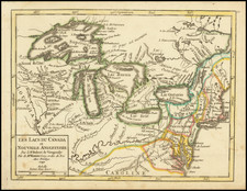 United States, New England, Midwest and Canada Map By Gilles Robert de Vaugondy