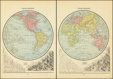 World, Eastern Hemisphere and Western Hemisphere Map By George F. Cram