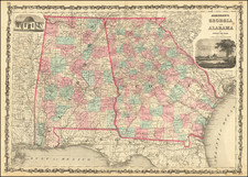 Alabama and Georgia Map By Alvin Jewett Johnson  &  Benjamin P Ward