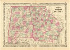 South, Alabama, Southeast and Georgia Map By Benjamin P Ward  &  Alvin Jewett Johnson