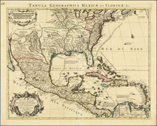 Southeast, Texas, Midwest, Southwest, Rocky Mountains and Mexico Map By Johannes Covens  &  Cornelis Mortier