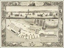 [Chatham Harbor]  A Geometrical Plan & North West Elevation of his Majesty's Dock-Yard at Chatham, with ye village of Brompton adjacent.