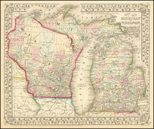 County Map of Michigan and Wisconsin By Samuel Augustus Mitchell