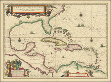 Florida, South, Southeast, Caribbean and Central America Map By Willem Janszoon Blaeu