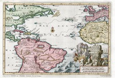 World, Atlantic Ocean, North America, Caribbean and South America Map By Pieter van der Aa