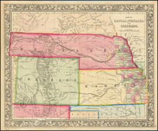 Kansas, Nebraska, Colorado, Rocky Mountains and Colorado Map By Samuel Augustus Mitchell Jr.