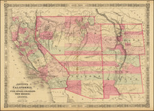Southwest, Arizona, Colorado, Utah, Nevada, New Mexico, Rocky Mountains, Colorado and Utah Map By Alvin Jewett Johnson  &  Benjamin P Ward