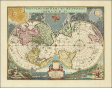 World, Northern Hemisphere and Southern Hemisphere Map By Gerard Valk