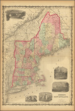 New England, Maine, Massachusetts, New Hampshire, Rhode Island and Vermont Map By Alvin Jewett Johnson