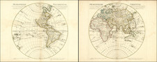 World, Eastern Hemisphere and Western Hemisphere Map By Guillaume De L'Isle / Philippe Buache