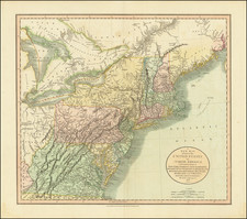 New England, Connecticut, Maine, Massachusetts, Vermont, New York State, Mid-Atlantic, New Jersey, Pennsylvania, Maryland, Virginia, Midwest and Ohio Map By John Cary