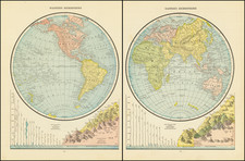 World, Eastern Hemisphere and Western Hemisphere Map By George F. Cram