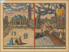 [Piazza San Marco / Great Fire of 1577]  Augusti apud Venetos templi D. Marci accuratissima effiguratio [with] Palatii senatorii apud Venetos conflagratio By Georg Braun / Frans Hogenberg