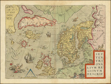 Polar Maps, Atlantic Ocean, Scandinavia and Iceland Map By Abraham Ortelius