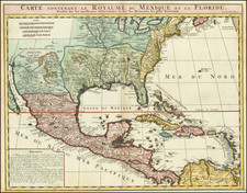 Carte Contenant Le Royaume Du Mexique Et La Floride, Dressez sur les meilleures observations & sur les Memoires les plus Nouveaux By Henri Chatelain