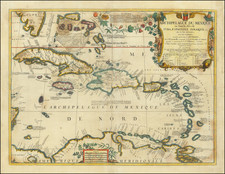 Florida and Caribbean Map By Vincenzo Maria Coronelli - Jean-Baptiste Nolin