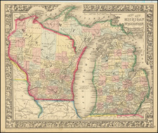 Michigan and Wisconsin Map By Samuel Augustus Mitchell