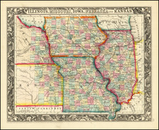 Illinois, Iowa, Kansas and Missouri Map By Samuel Augustus Mitchell Jr.
