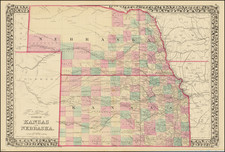 Kansas and Nebraska Map By Samuel Augustus Mitchell Jr.