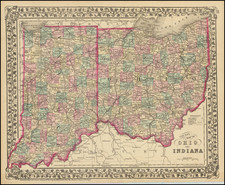 Indiana and Ohio Map By Samuel Augustus Mitchell Jr.