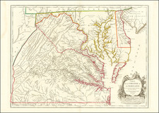 Mid-Atlantic, Maryland, Southeast and Virginia Map By Gilles Robert de Vaugondy