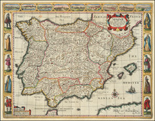 Spain and Portugal Map By John Speed