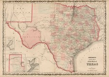 Texas Map By Alvin Jewett Johnson  &  Ross C. Browning