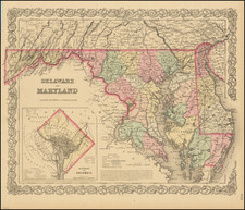 Delaware and Maryland [With Large District of Columbia Inset] By Joseph Hutchins Colton