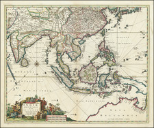 India, Southeast Asia, Philippines, Indonesia and Australia Map By Nicolaes Visscher I