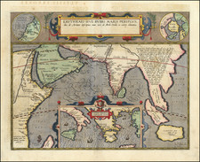 Polar Maps, Indian Ocean, Mediterranean, India, Southeast Asia, Other Islands, Central Asia & Caucasus, Middle East and Greece Map By Abraham Ortelius