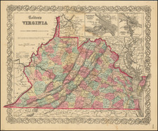 Mid-Atlantic, Southeast and Virginia Map By Joseph Hutchins Colton