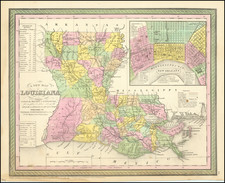 A New Map Of Louisiana with its Canals, Roads, Distances from Place to Place, along the Stage & Steam Boat Routes . . .Large inset of New Orleans